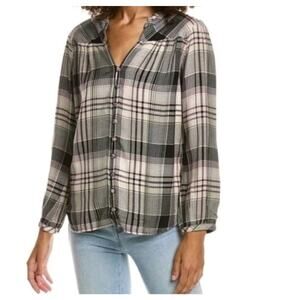 Michael Stars Plus 1X NWT Plaid Shirt Blouse Button Front Top Cream Black Pink
